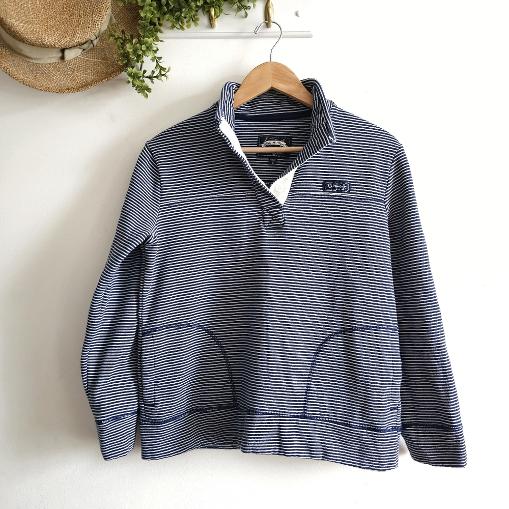 State of Mine Delaware Striped Pullover Sweatshirt Size Small Blue White Nautica